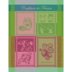 Torchon pur coton motif jacquard multicolore Confiture de fraises printemps