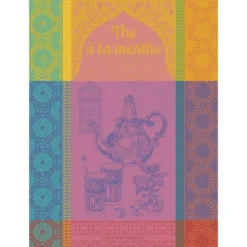 Torchon pur coton motif jacquard multicolore The menthe rose