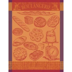 Torchon pur coton motif jacquard orange violet Boulangerie moulin ambre