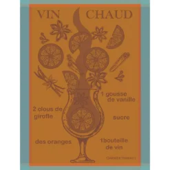 Torchon pur coton motif jacquard bleu orange Vin chaud mandarine