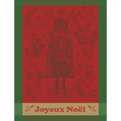 Torchon pur coton motif jacquard vert rouge Casse noisette noel rouge