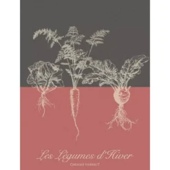 Torchon pur coton motif jacquard rouge noir Legumes d'hiver tomette