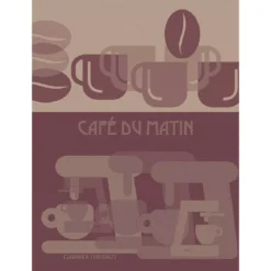 Torchon pur coton motif jacquard rouge Cafe du matin palissandre