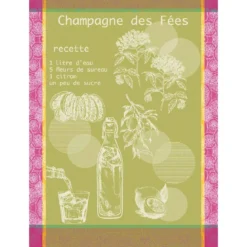 Torchon pur coton motif jacquard rose vert Champagne des fees mousse