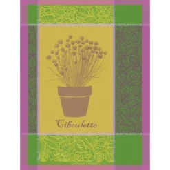 Torchon pur coton motif jacquard rose vert Ciboulette menthol