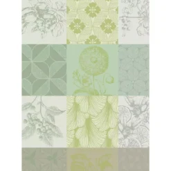 Torchon pur coton motif jacquard beige vert Mille parfums verde
