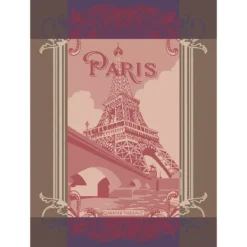 Torchon pur coton motif jacquard bordeaux marron Paris seine bordeaux
