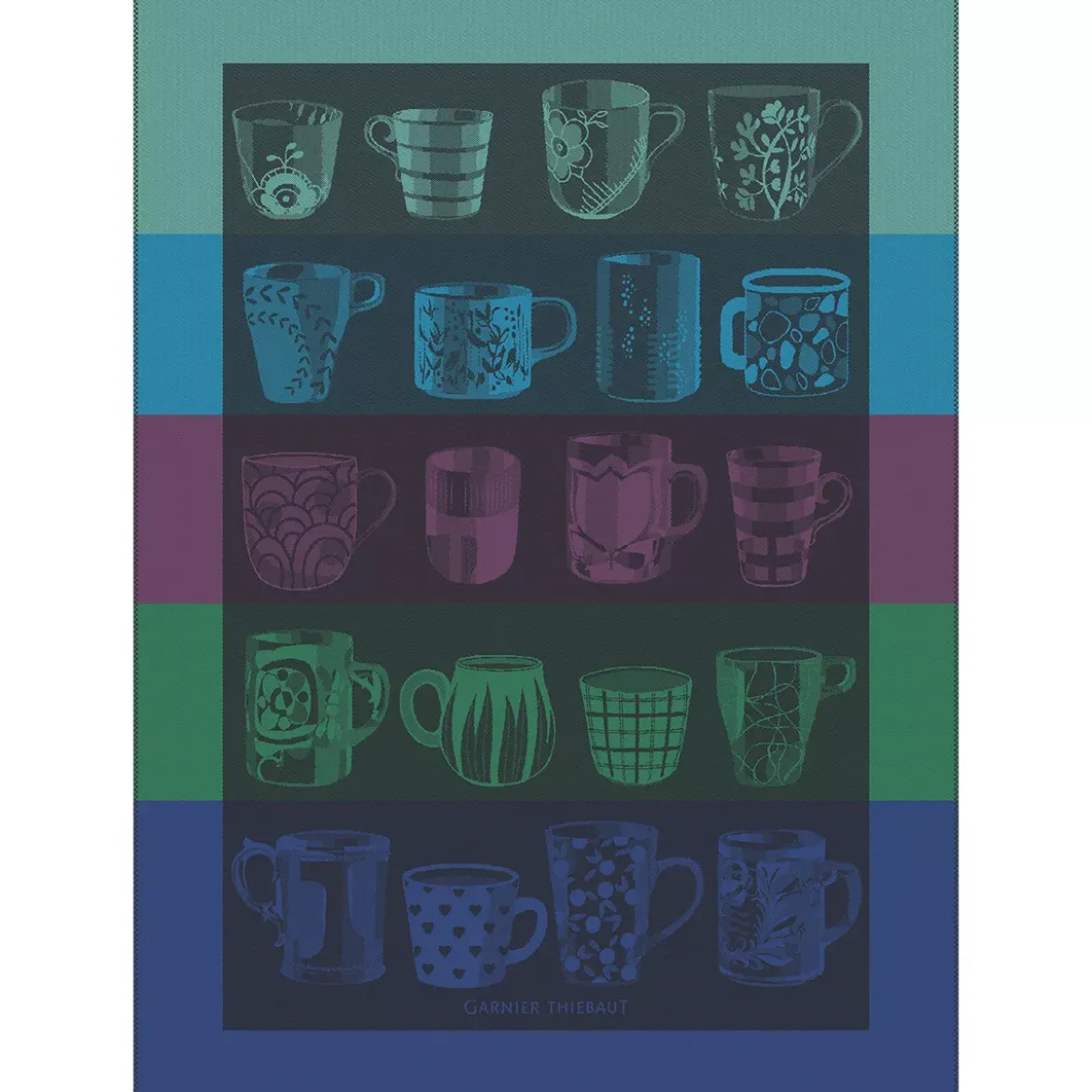 Torchon pur coton motif jacquard bleu anthracite Les mugs nocturne