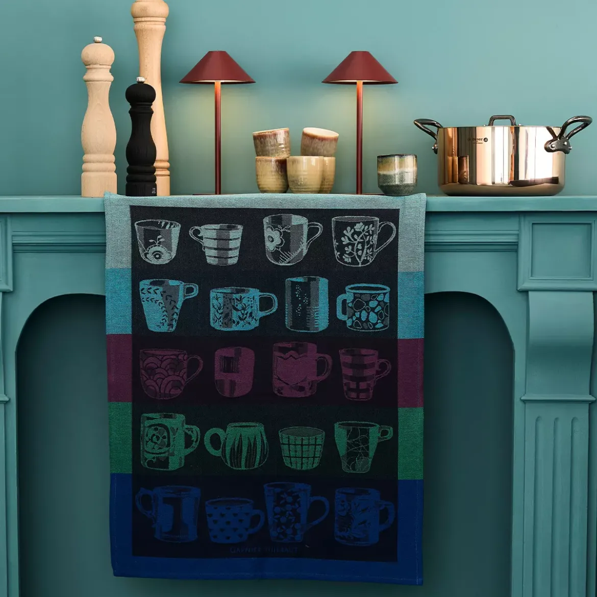 Torchon pur coton motif jacquard bleu anthracite Les mugs nocturne