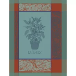 Torchon pur coton motif jacquard bleu orange La sauge givre