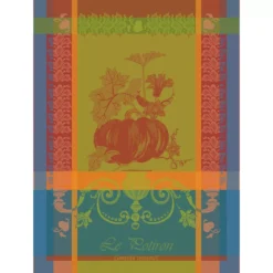 Torchon pur coton motif jacquard orange canard Potiron epice