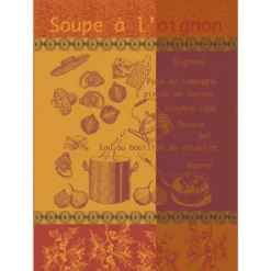 Torchon pur coton motif jacquard bordeaux orange Soupe a l'oignon rouille