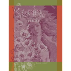 Torchon pur coton motif jacquard vert rouge Venus reine coquelicot