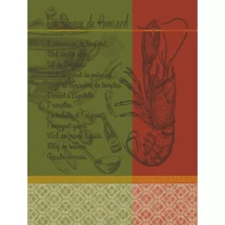Torchon pur coton motif jacquard vert rouge Bisque de homard mousse