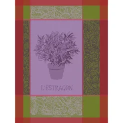 Torchon pur coton motif jacquard vert violet Estragon mousse