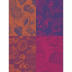 Torchon pur coton motif jacquard orange violet Les fruits purple