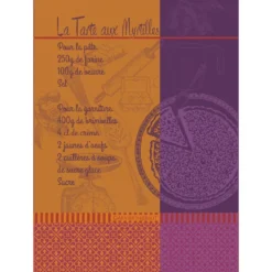 Torchon pur coton motif jacquard orange violet Tarte myrtilles violine