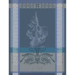 Torchon pur coton motif jacquard bleu Ail ardoise