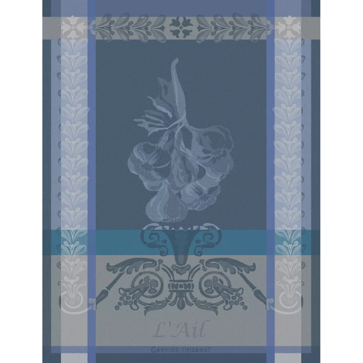 Torchon pur coton motif jacquard bleu Ail ardoise