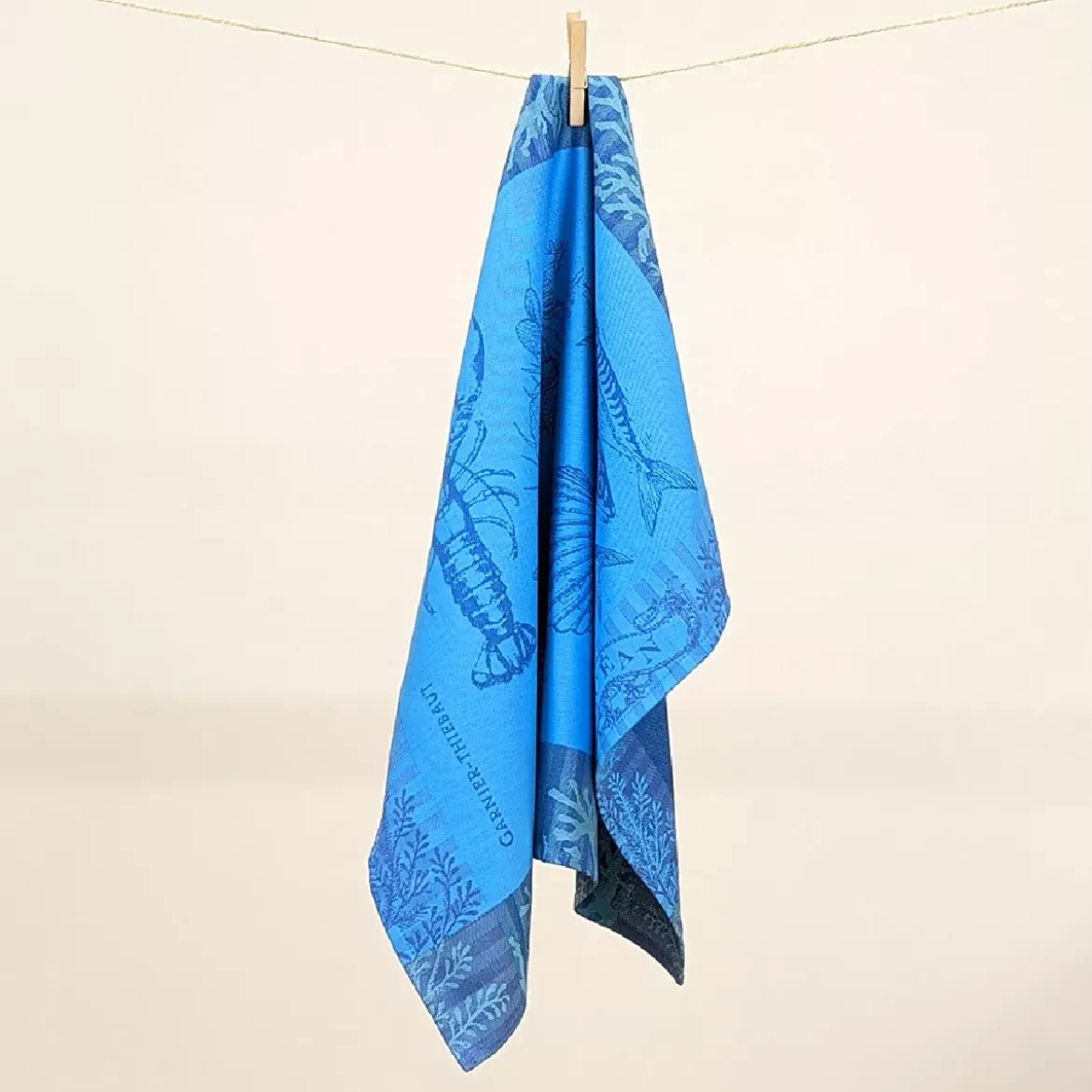 Torchon pur coton motif jacquard bleu L'ocean bleu