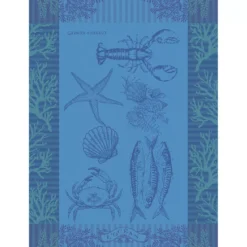 Torchon pur coton motif jacquard bleu L'ocean bleu