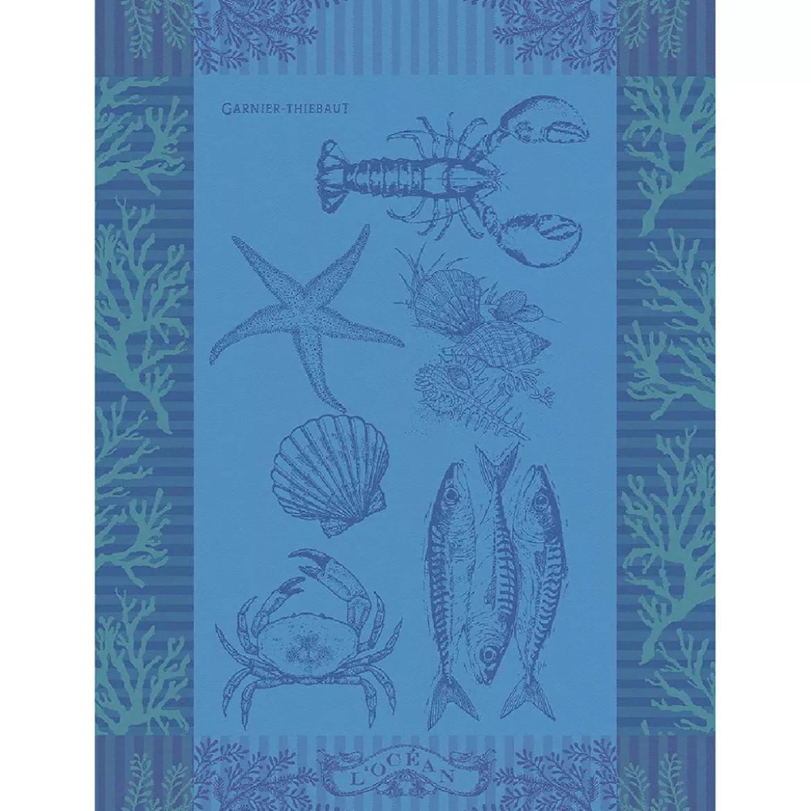 Torchon pur coton motif jacquard bleu L'ocean bleu