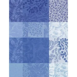 Torchon pur coton motif jacquard bleu Mille rameaux bleu