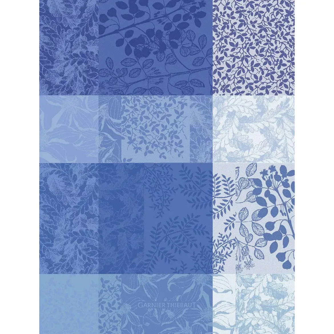 Torchon pur coton motif jacquard bleu Mille rameaux bleu