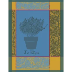 Torchon pur coton motif jacquard bleu Thym bleu aster