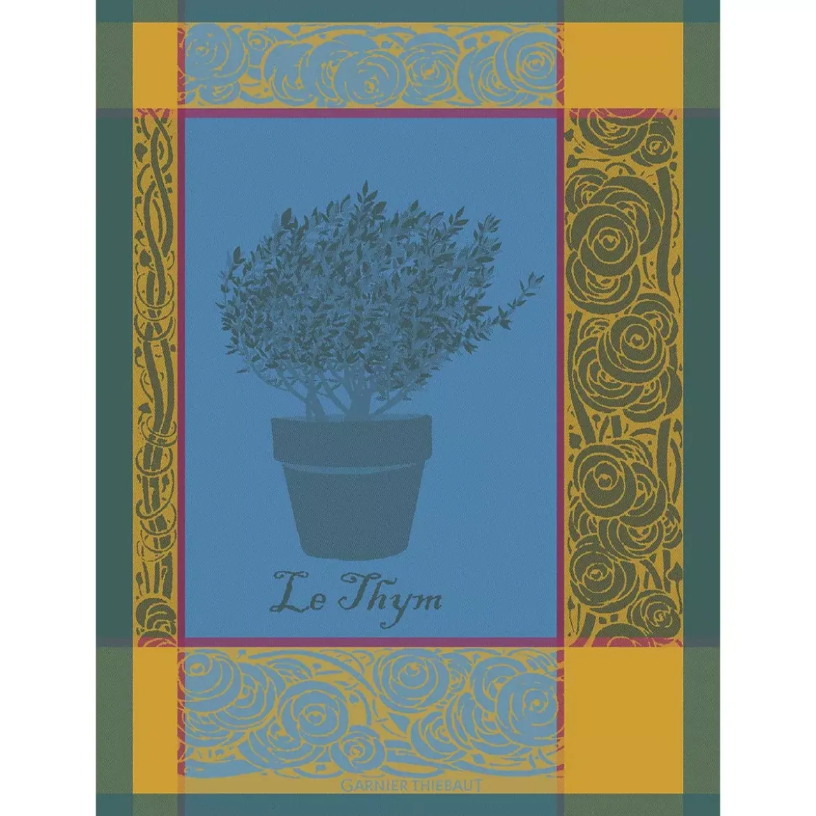 Torchon pur coton motif jacquard bleu Thym bleu aster