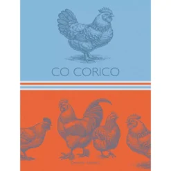 Torchon pur coton motif jacquard bleu orange Co corico tango