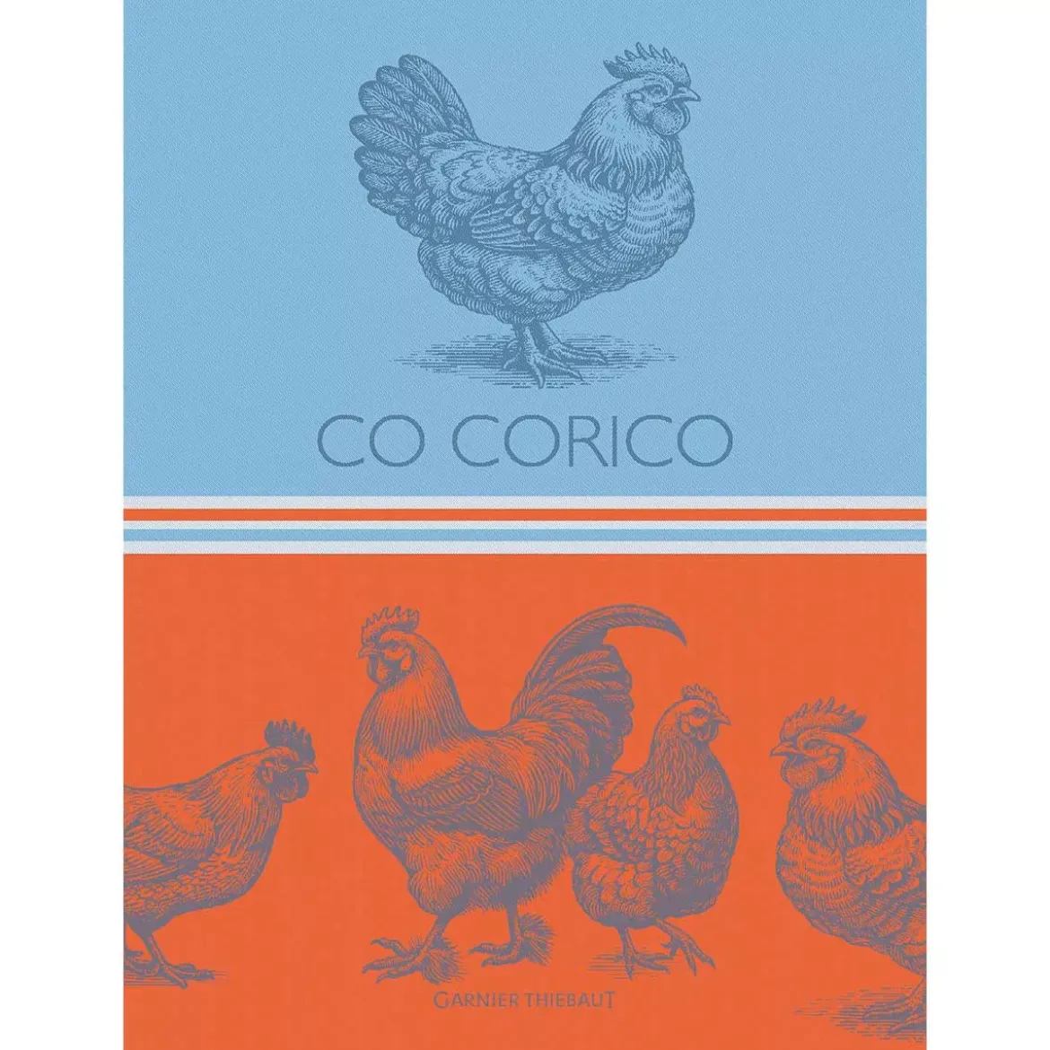 Torchon pur coton motif jacquard bleu orange Co corico tango