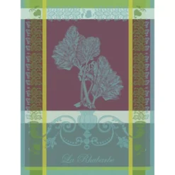 Torchon pur coton motif jacquard violet canard La rhubarbe turquoise