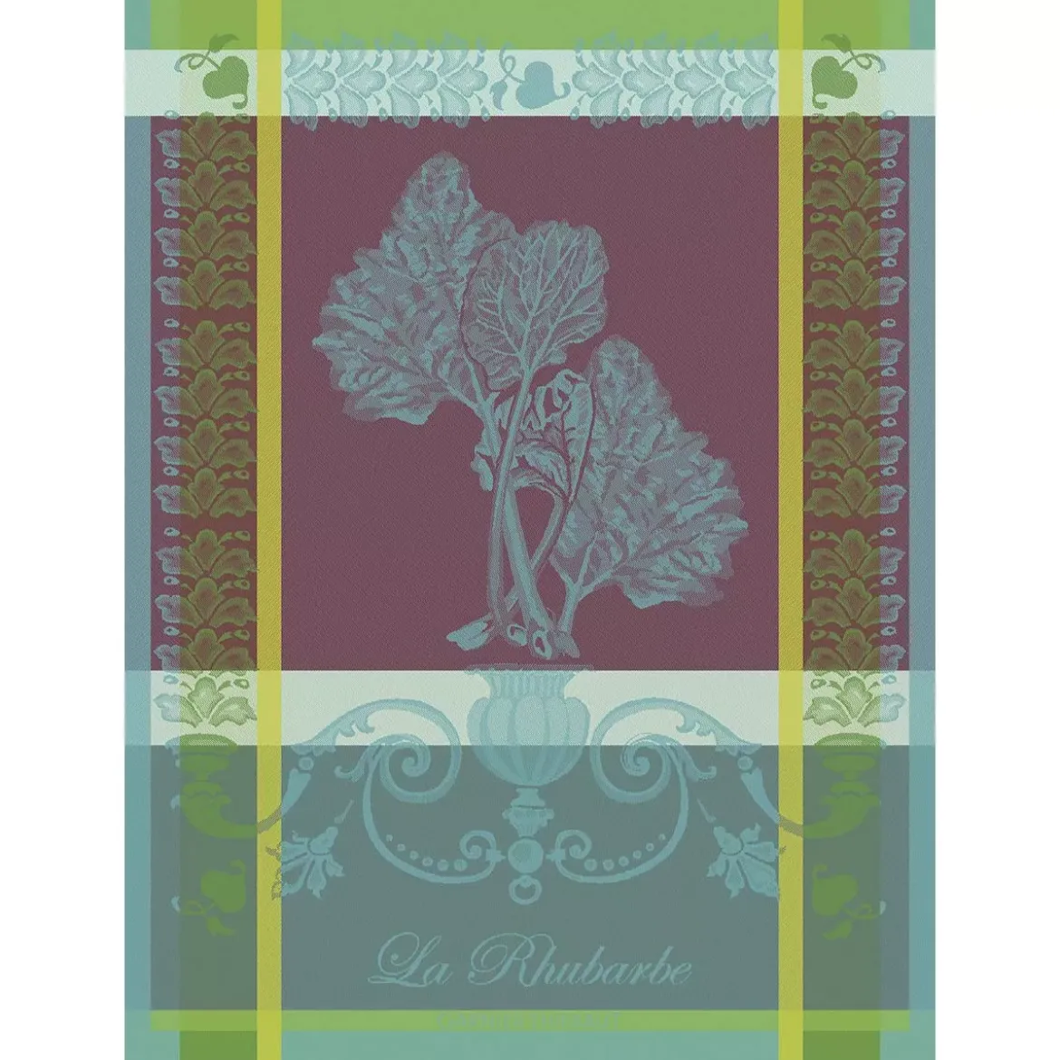 Torchon pur coton motif jacquard violet canard La rhubarbe turquoise