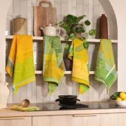 Torchon pur coton motif jacquard jaune Le tournesol soleil
