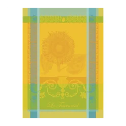 Torchon pur coton motif jacquard jaune Le tournesol soleil