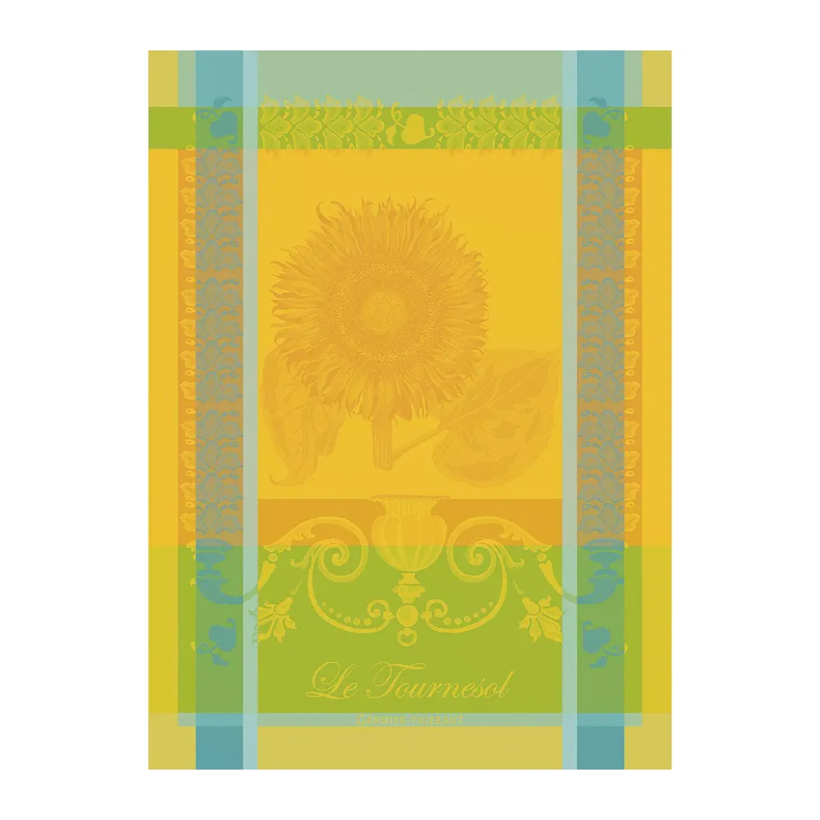 Torchon pur coton motif jacquard jaune Le tournesol soleil