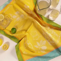 Torchon pur coton motif jacquard jaune Limonade au thym soleil