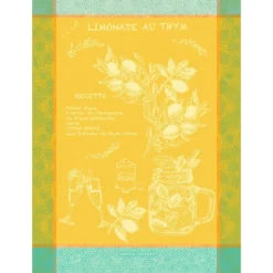 Torchon pur coton motif jacquard jaune Limonade au thym soleil