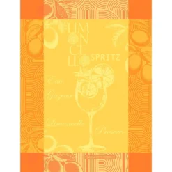 Torchon pur coton motif jacquard jaune orange Limoncello spritz soleil