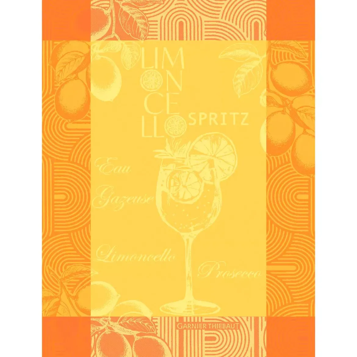 Torchon pur coton motif jacquard jaune orange Limoncello spritz soleil