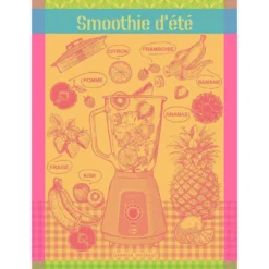 Torchon pur coton motif jacquard rose jaune Smoothie d'ete fruite