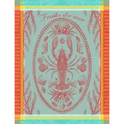 Torchon pur coton motif jacquard multicolore Maree basse lagon