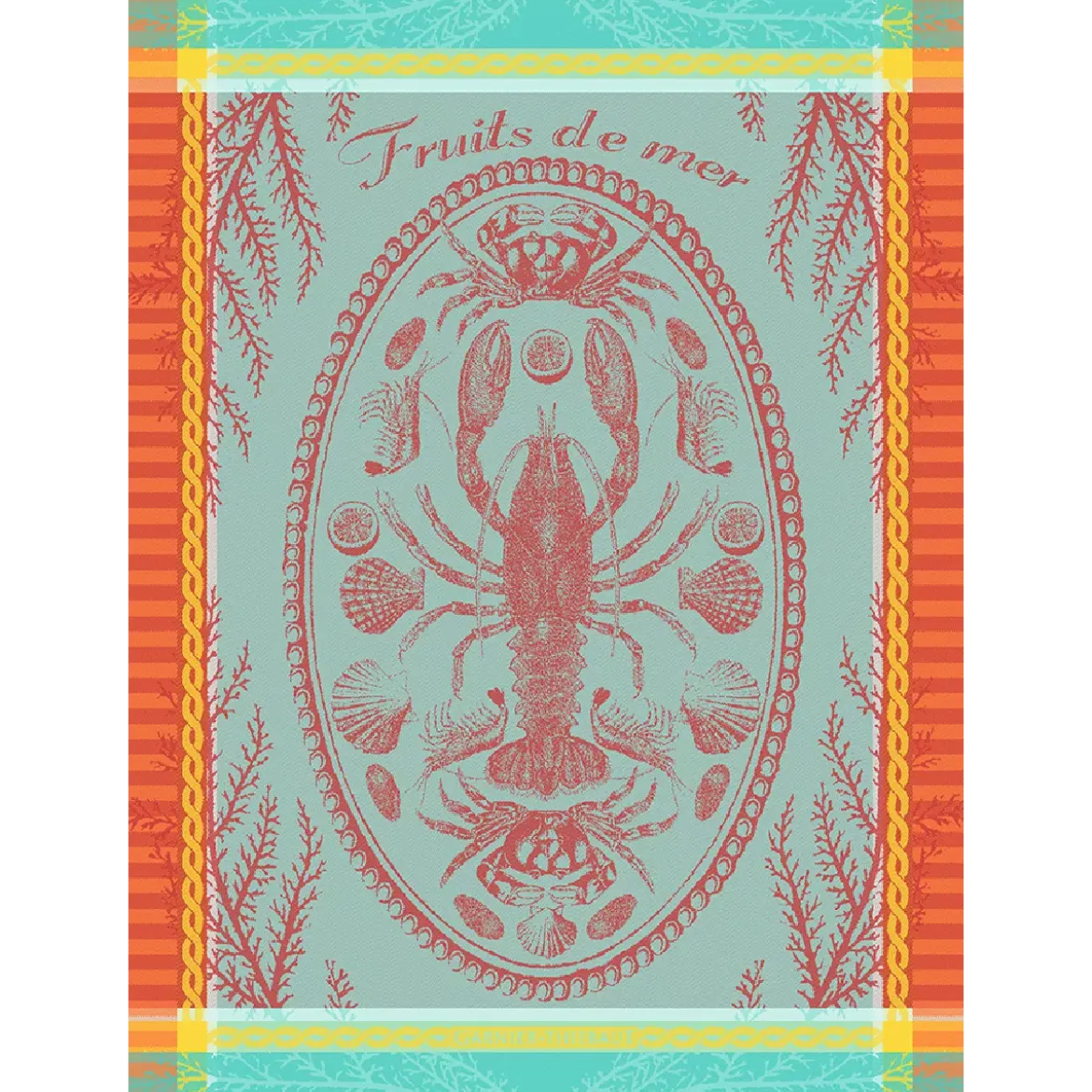 Torchon pur coton motif jacquard multicolore Maree basse lagon