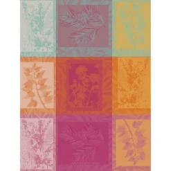 Torchon pur coton motif jacquard multicolore Mille vegetaux arc en ciel