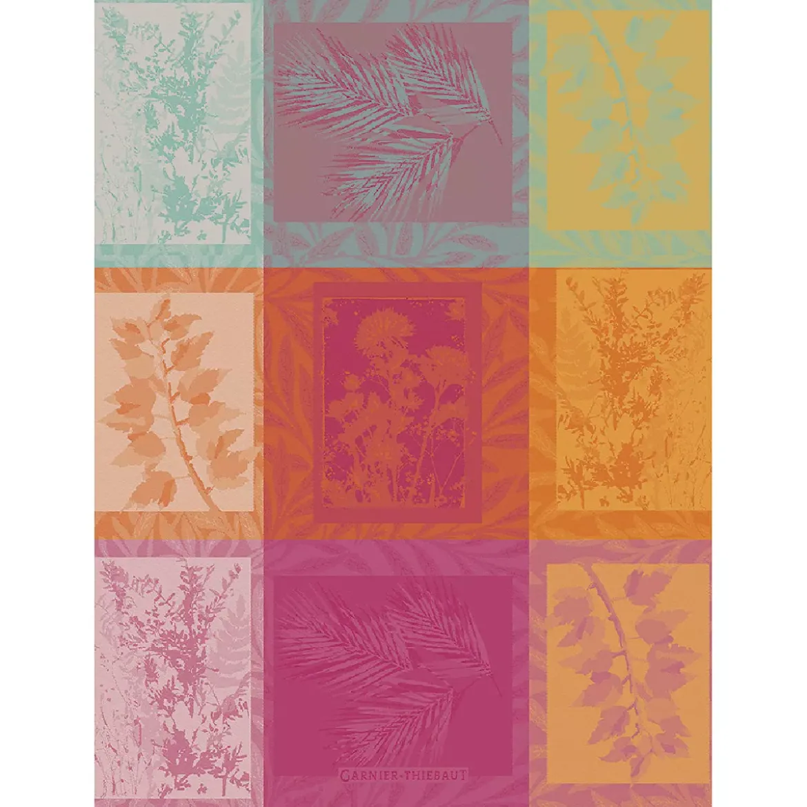 Torchon pur coton motif jacquard multicolore Mille vegetaux arc en ciel