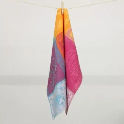 Torchon pur coton motif jacquard multicolore Mille vegetaux arc en ciel