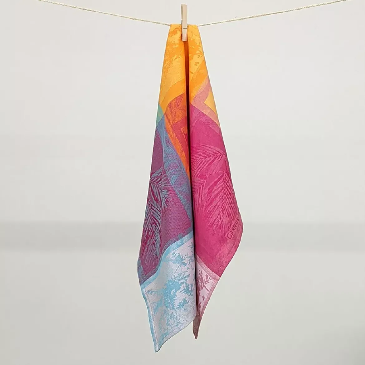 Torchon pur coton motif jacquard multicolore Mille vegetaux arc en ciel
