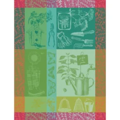 Torchon pur coton motif jacquard multicolore Mon petit jardin printemps