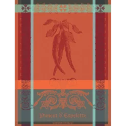 Torchon pur coton motif jacquard orange rouge Piment d'espelette epices